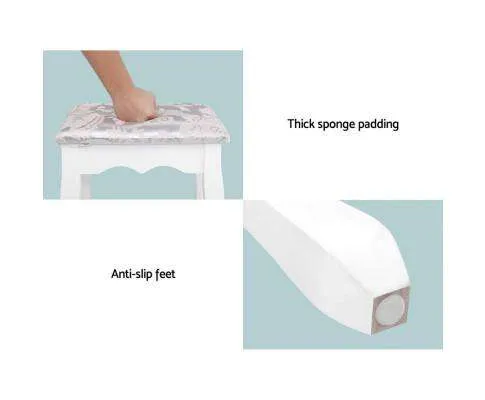 Dressing Table Stool Set Mirror Drawers Makeup Cabinet Storage Desk White