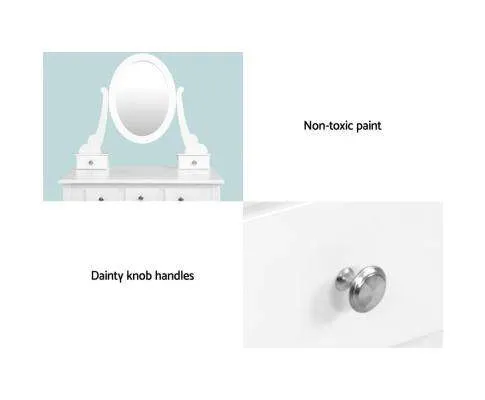 Dressing Table Stool Set Mirror Drawers Makeup Cabinet Storage Desk White
