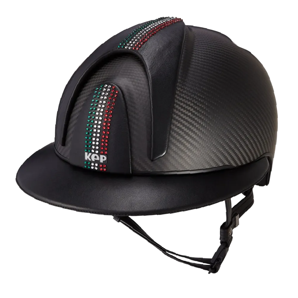 E-LIGHT Carbon Helmet - Matt Polo with 3 Leather Inserts & Swarovski Italian Flag by KEP
