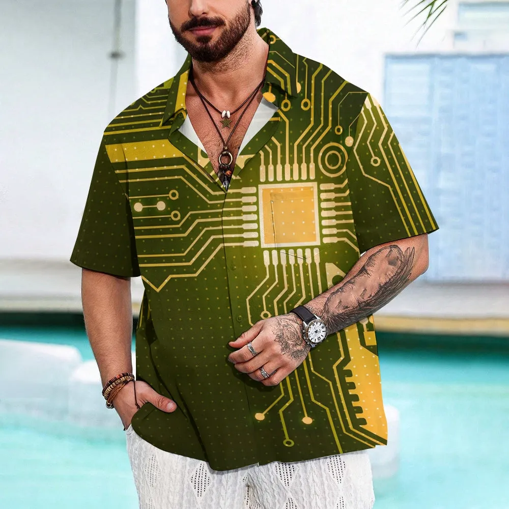 Electronic Casual Chest Pocket Short Sleeved Shirt 2310000035