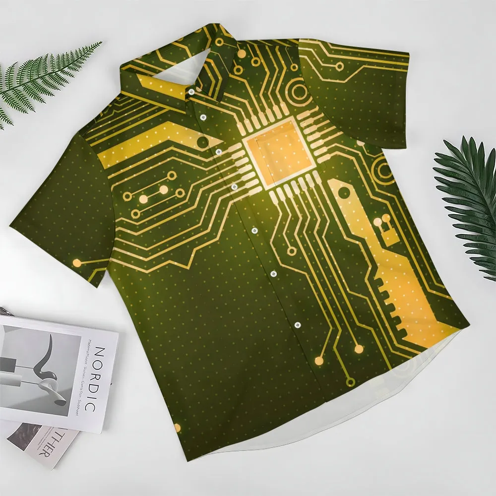 Electronic Casual Chest Pocket Short Sleeved Shirt 2310000035