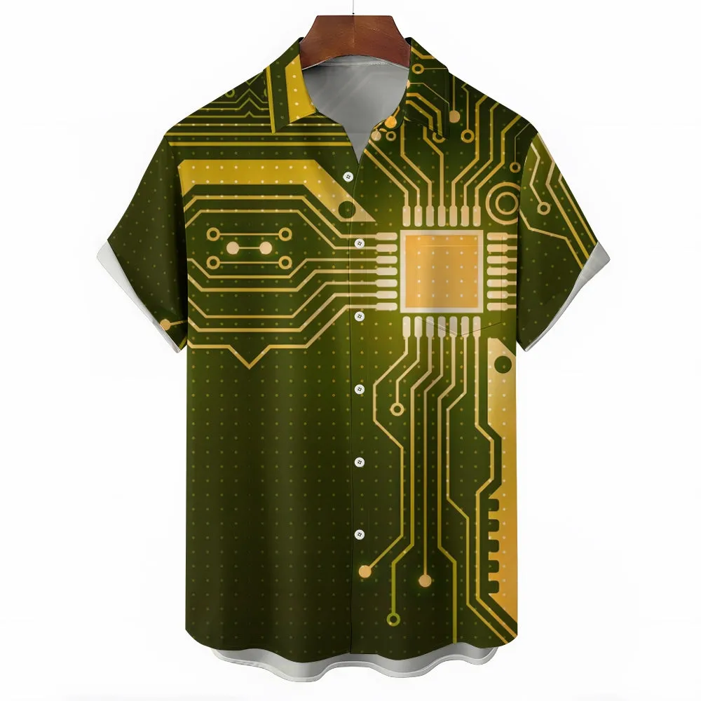 Electronic Casual Chest Pocket Short Sleeved Shirt 2310000035