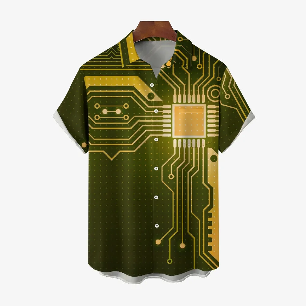 Electronic Casual Chest Pocket Short Sleeved Shirt 2310000035