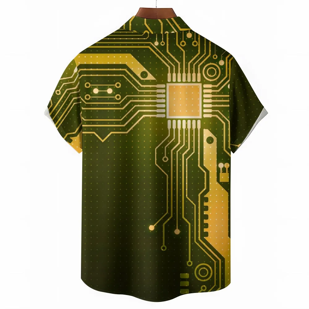 Electronic Casual Chest Pocket Short Sleeved Shirt 2310000035
