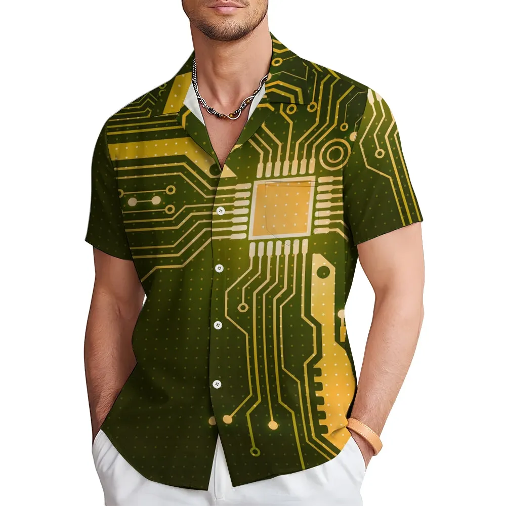 Electronic Casual Chest Pocket Short Sleeved Shirt 2310000035