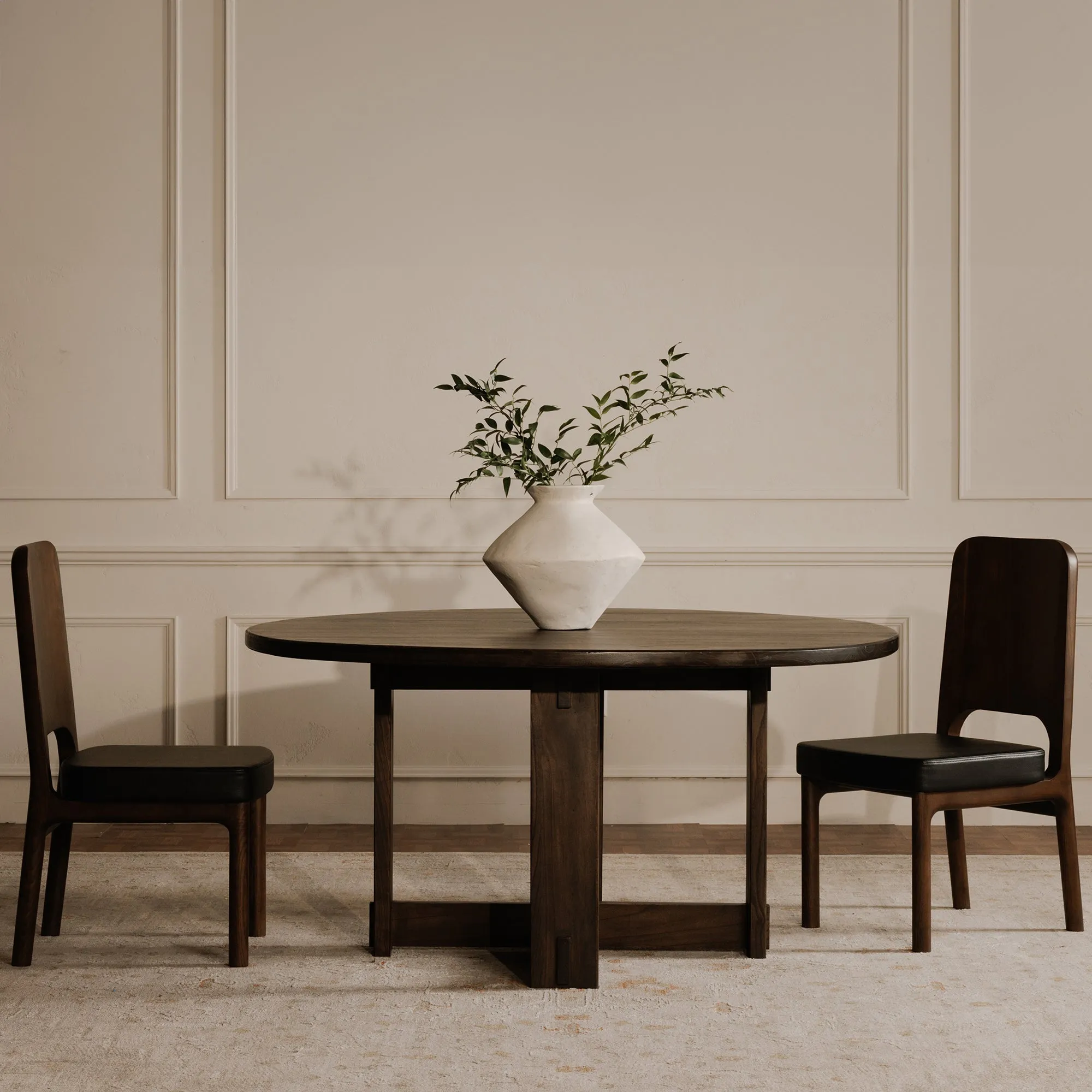 Elegant Contemporary Ash Dining Chair - Walnut Stain & Carved Detail