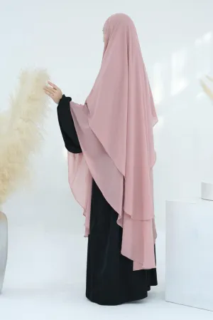 Elegant Pink Two-Layer Chiffon Extra Long Khimar Hijab for Special Occasions