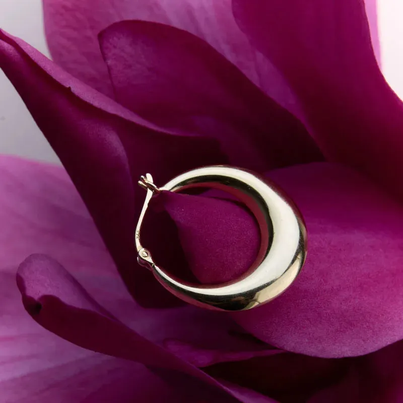 Elegant Tapered Oval Hoops in Sterling Silver or Gold