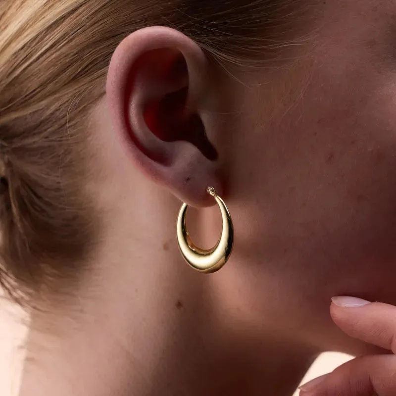 Elegant Tapered Oval Hoops in Sterling Silver or Gold