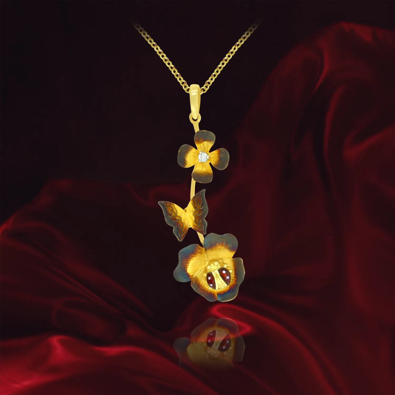 Ember Blossom and Ladybug Pendant