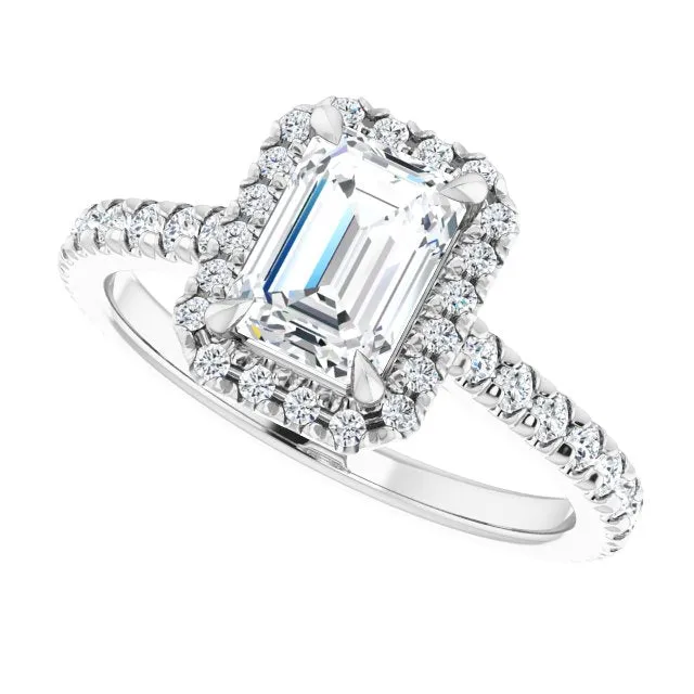 Emerald Cut Diamond Halo Engagement Ring