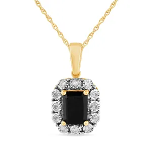 Emerald Cut Sapphire Necklace with 0.15ct of Diamonds in 9ct Yellow Gold