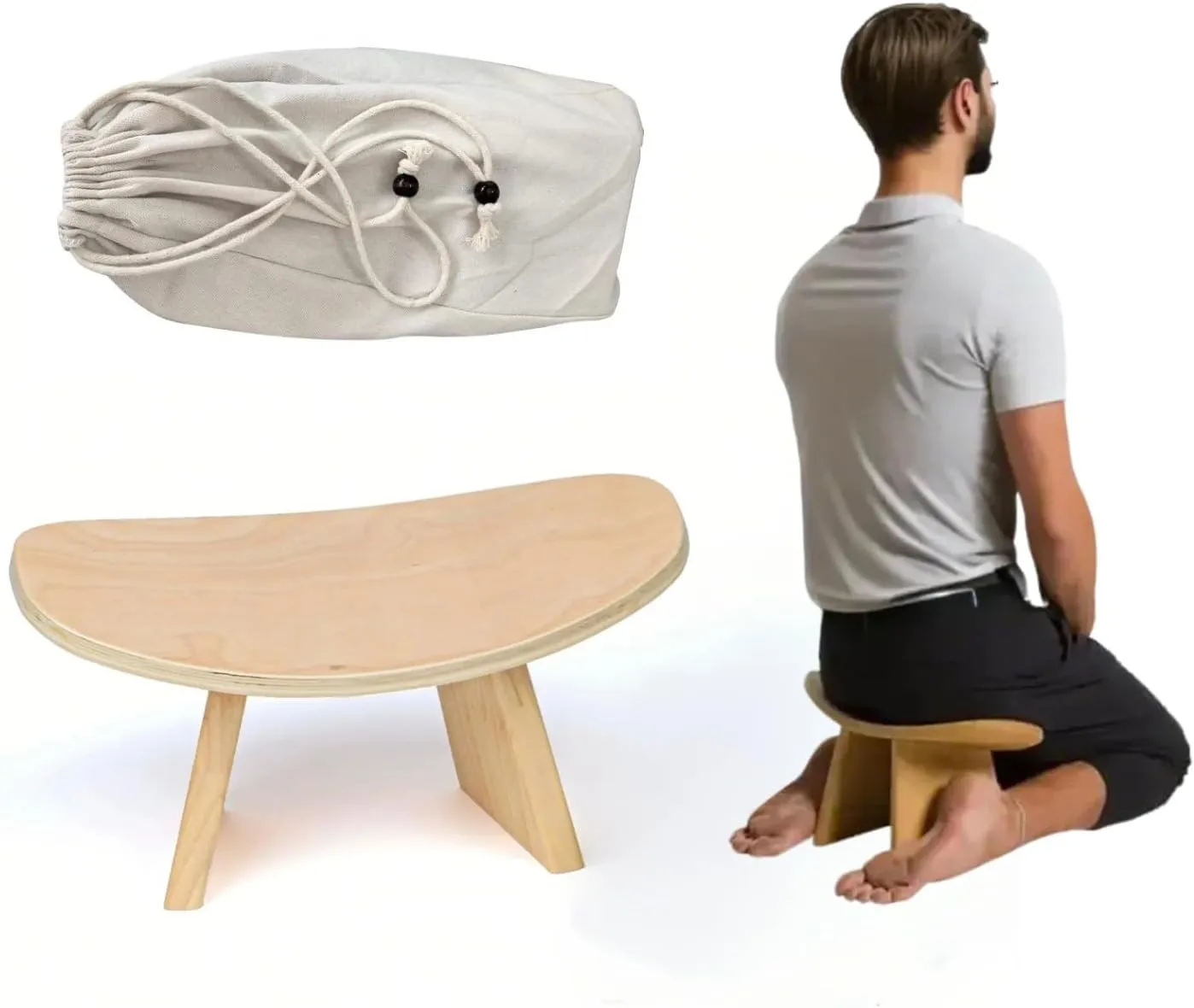 Ergonomic Wooden Meditation Bench for Seiza & Yoga Practice