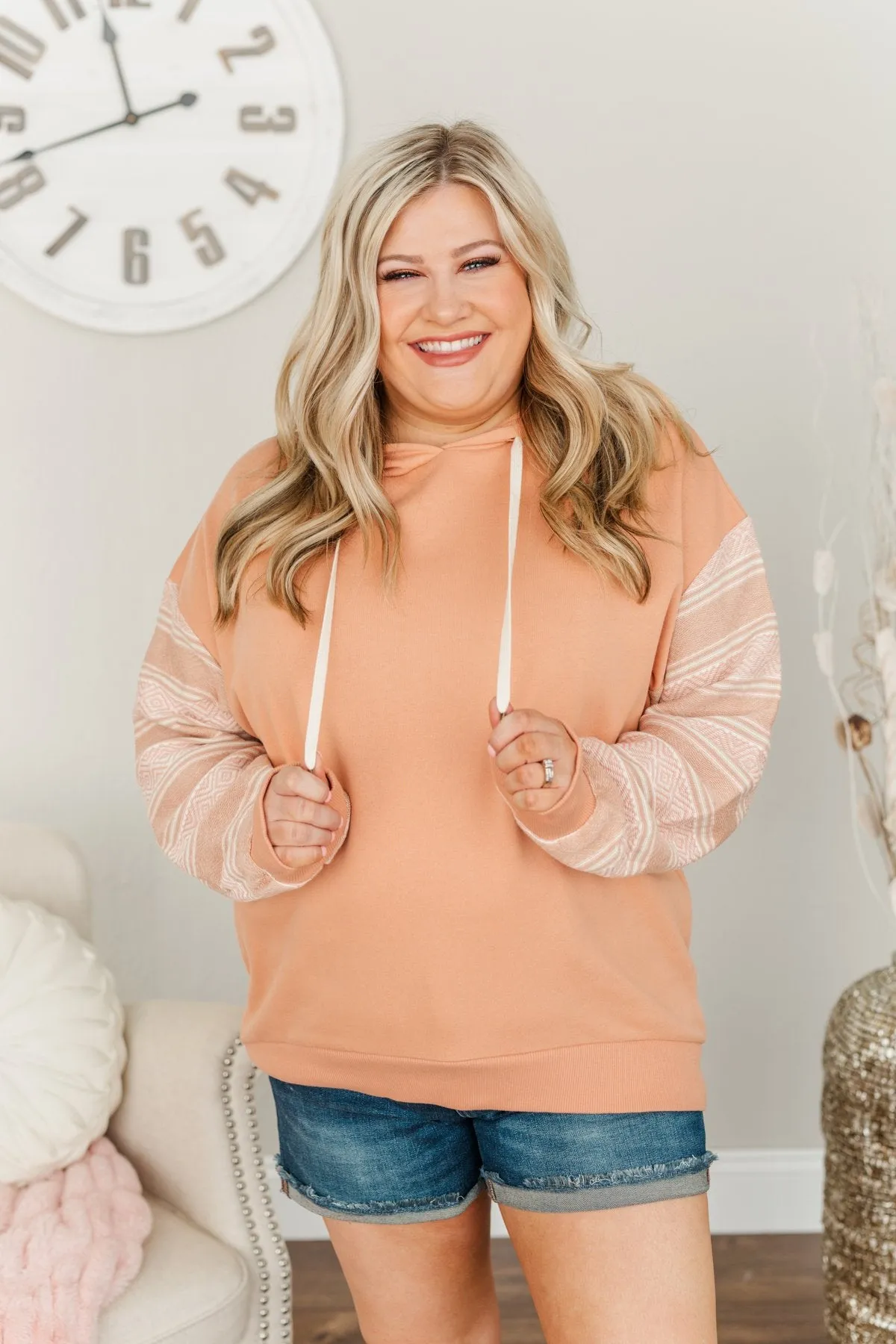 Escape To The Unknown Drawstring Hoodie- Light Terracotta
