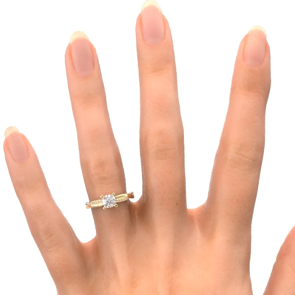 Faint Glow twisted Shank Natural Round  Diamond Engagement Ring