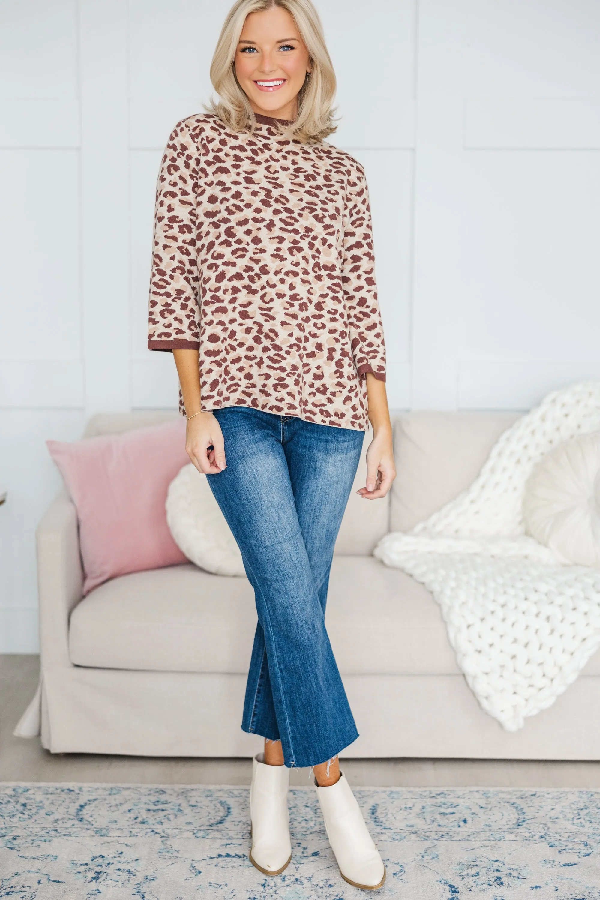 Fate: The Intrigue Taupe Leopard Sweater