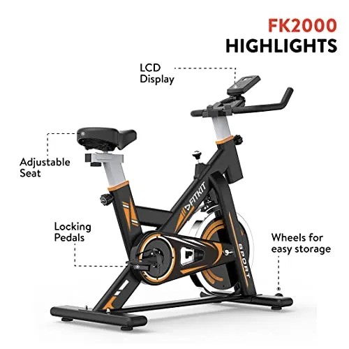 Fitkit FK2000 Flywheel 13.22lbs, Max Weight 120kg Bluetooth Enabled Exercise Spin Bike with Free At Home Installation and Trainer Led Sessions by cult.sport