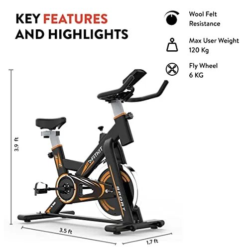 Fitkit FK2000 Flywheel 13.22lbs, Max Weight 120kg Bluetooth Enabled Exercise Spin Bike with Free At Home Installation and Trainer Led Sessions by cult.sport