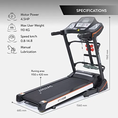 Fitkit FT150M (4.5HP Peak) Motorised Treadmill with Free Home Installation, 1 Year Warranty and Trainer Led Sessions by Cult.Sport