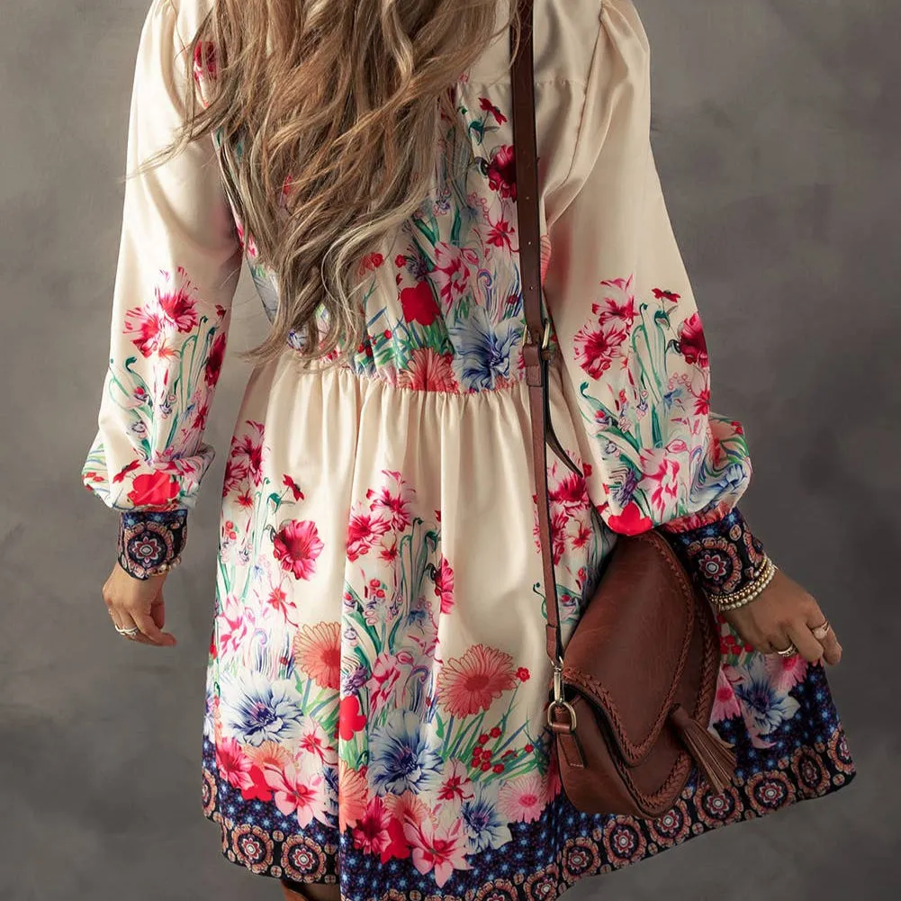 Floral Print Buttoned High Waist Shirt Mini Dress