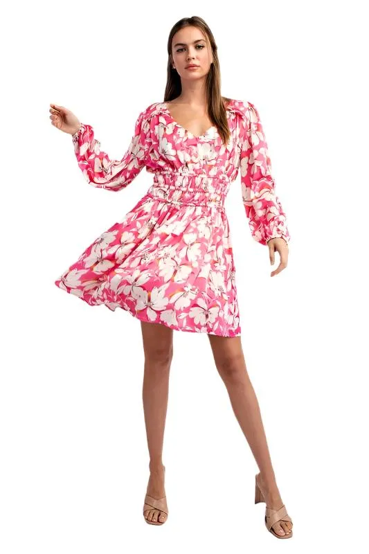 Floral Print V Neck Mini Dress