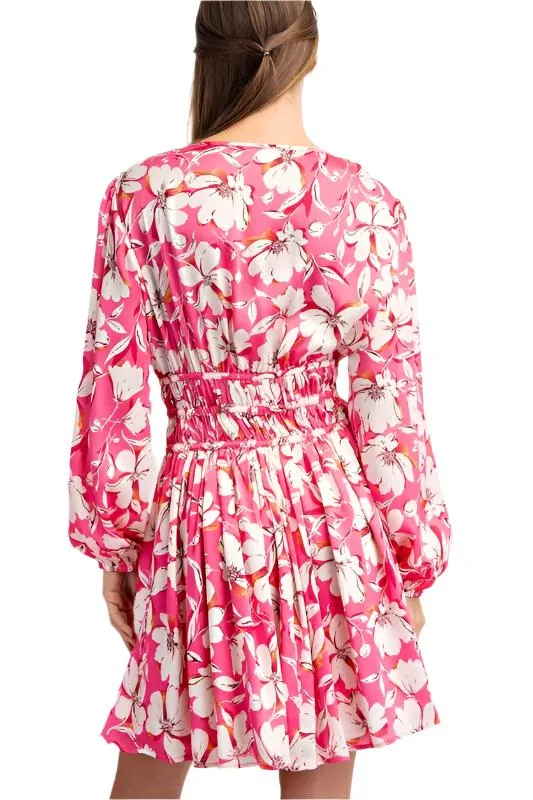 Floral Print V Neck Mini Dress