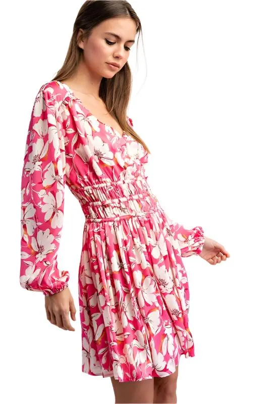 Floral Print V Neck Mini Dress