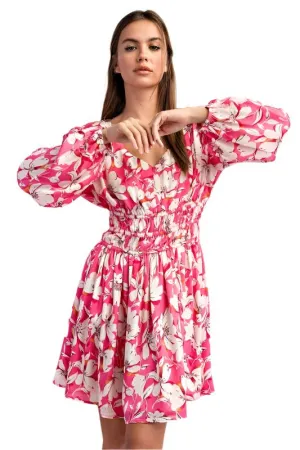 Floral Print V Neck Mini Dress
