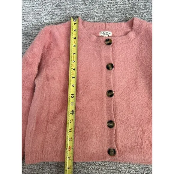 For Love &amp; Lemons Pink Fuzzy Button Cardigan Whitney Cropped, Romantic, SZ L EUC