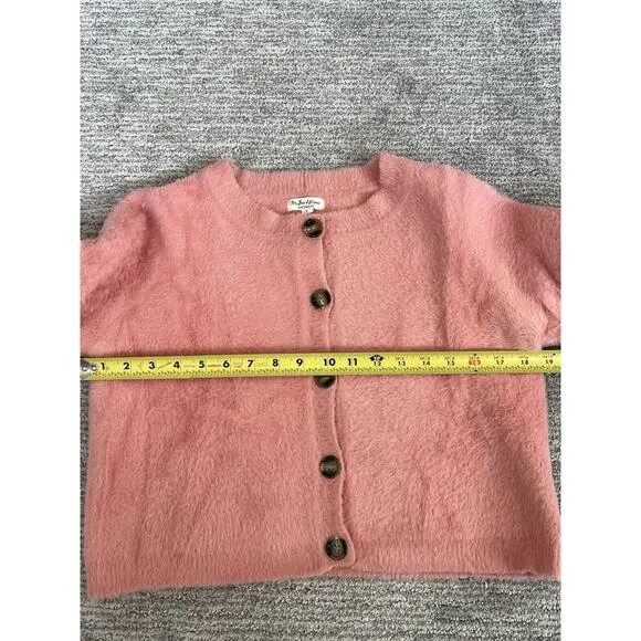 For Love &amp; Lemons Pink Fuzzy Button Cardigan Whitney Cropped, Romantic, SZ L EUC