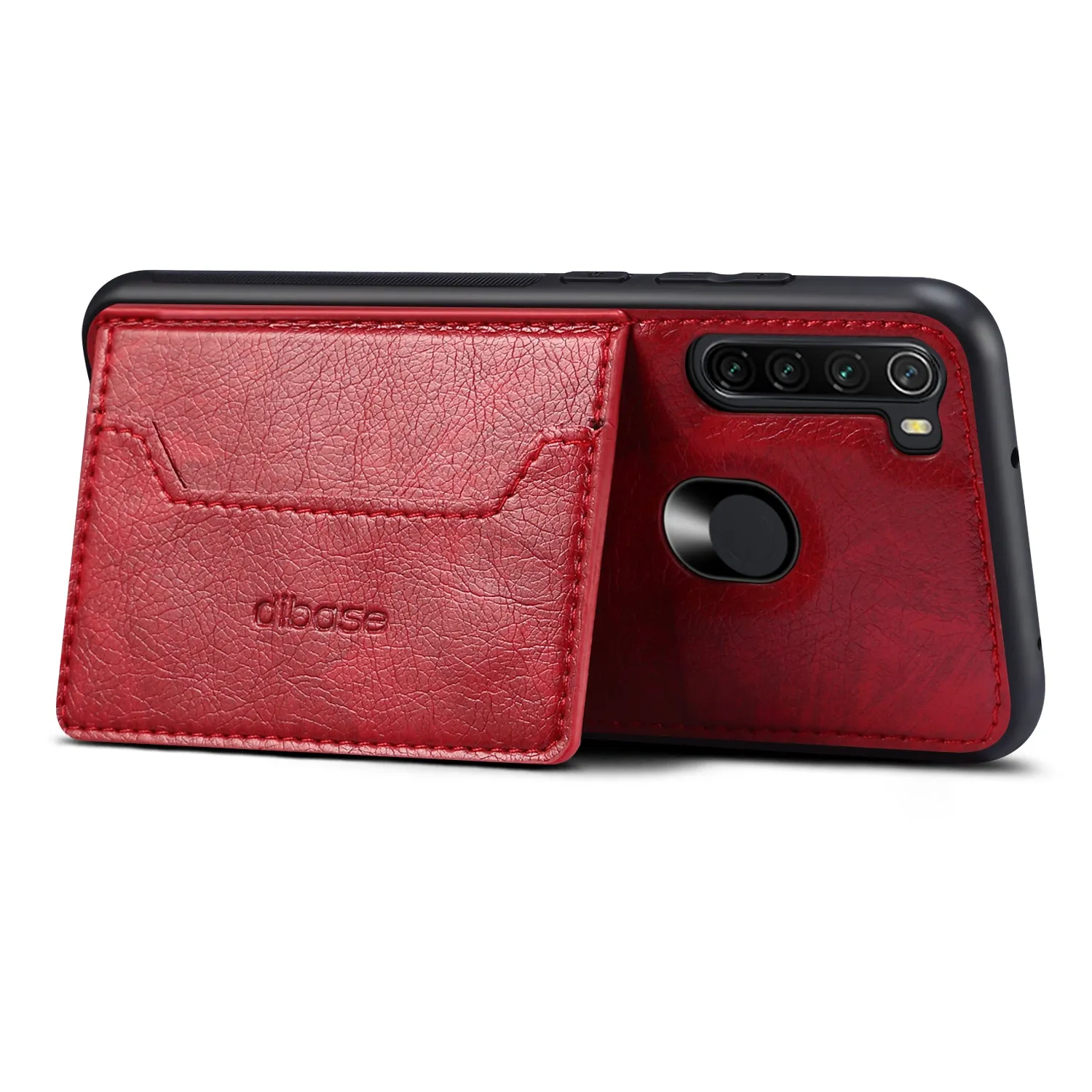 For Red Mi NOTE 8/8 Pro Cellphone Smart Shell 2-in-1 Textured PU Leather Card Holder Stand-viewing Overall Protection Case red