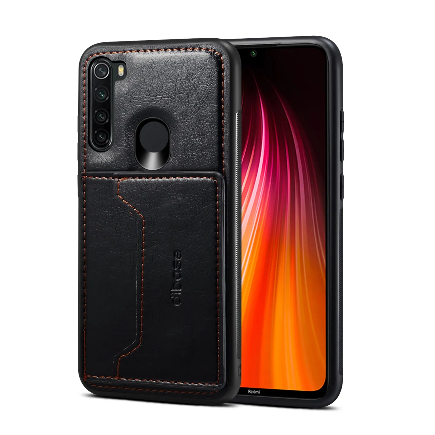 For Red Mi NOTE 8/8 Pro Cellphone Smart Shell 2-in-1 Textured PU Leather Card Holder Stand-viewing Overall Protection Case red