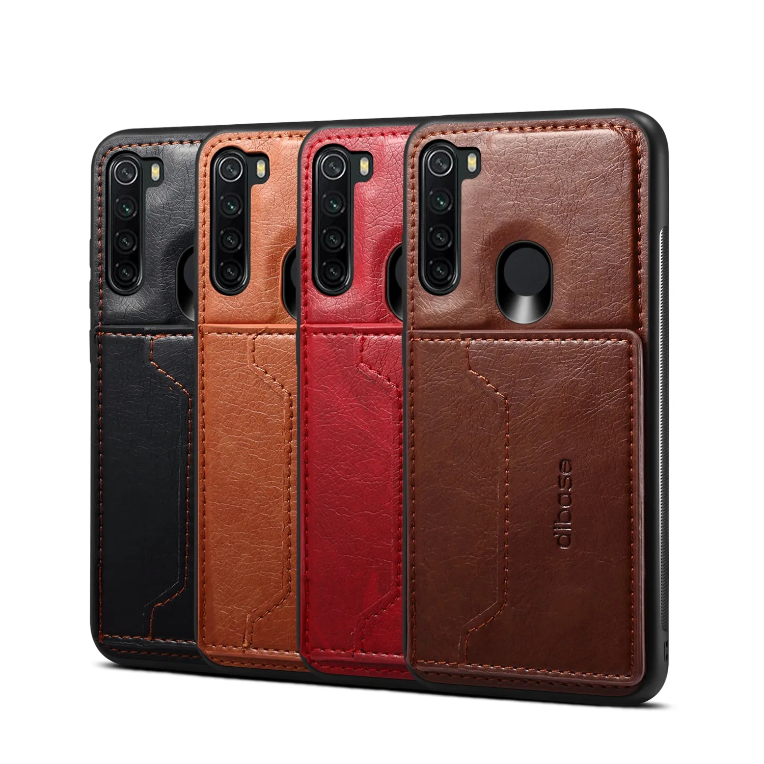 For Red Mi NOTE 8/8 Pro Cellphone Smart Shell 2-in-1 Textured PU Leather Card Holder Stand-viewing Overall Protection Case red