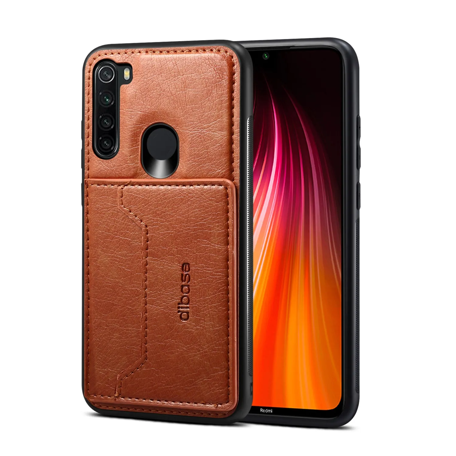 For Red Mi NOTE 8/8 Pro Cellphone Smart Shell 2-in-1 Textured PU Leather Card Holder Stand-viewing Overall Protection Case red
