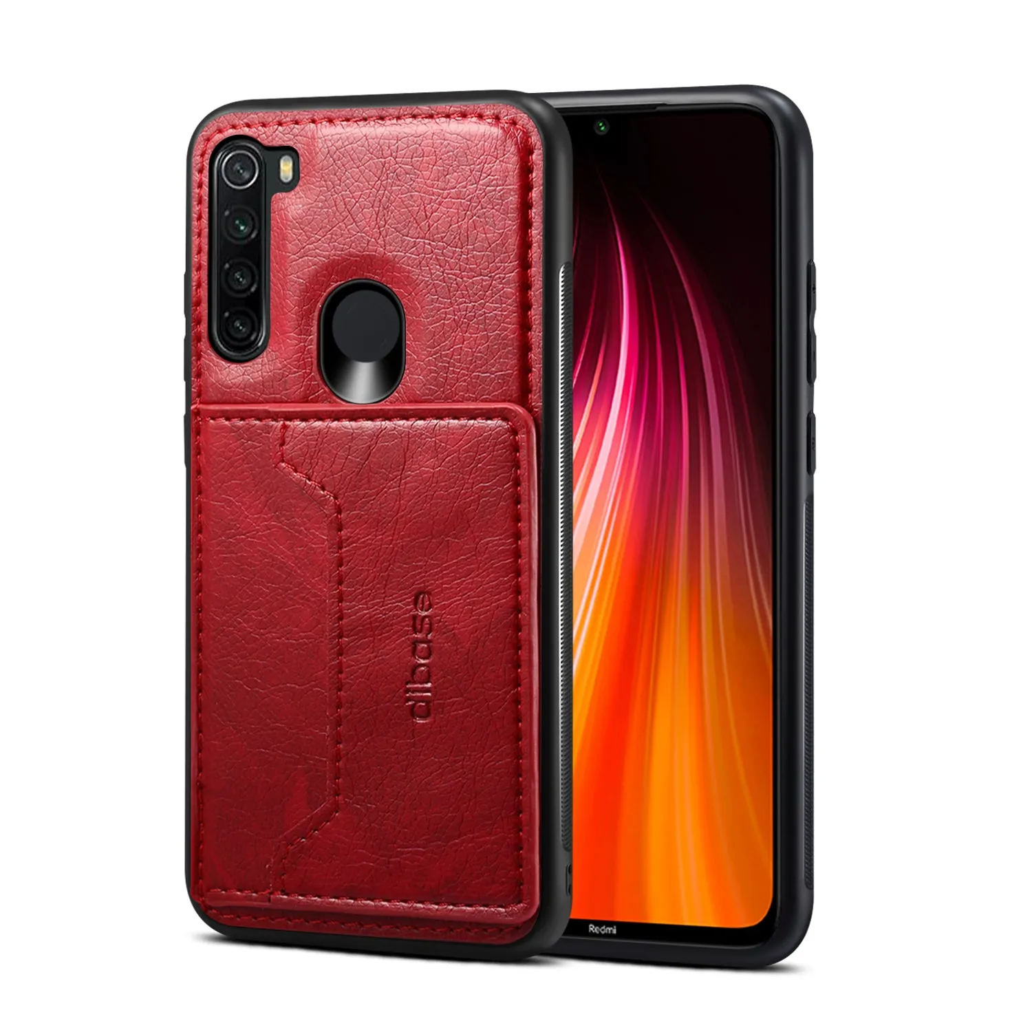 For Red Mi NOTE 8/8 Pro Cellphone Smart Shell 2-in-1 Textured PU Leather Card Holder Stand-viewing Overall Protection Case red