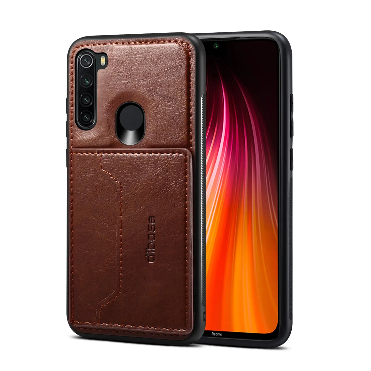 For Red Mi NOTE 8/8 Pro Cellphone Smart Shell 2-in-1 Textured PU Leather Card Holder Stand-viewing Overall Protection Case red
