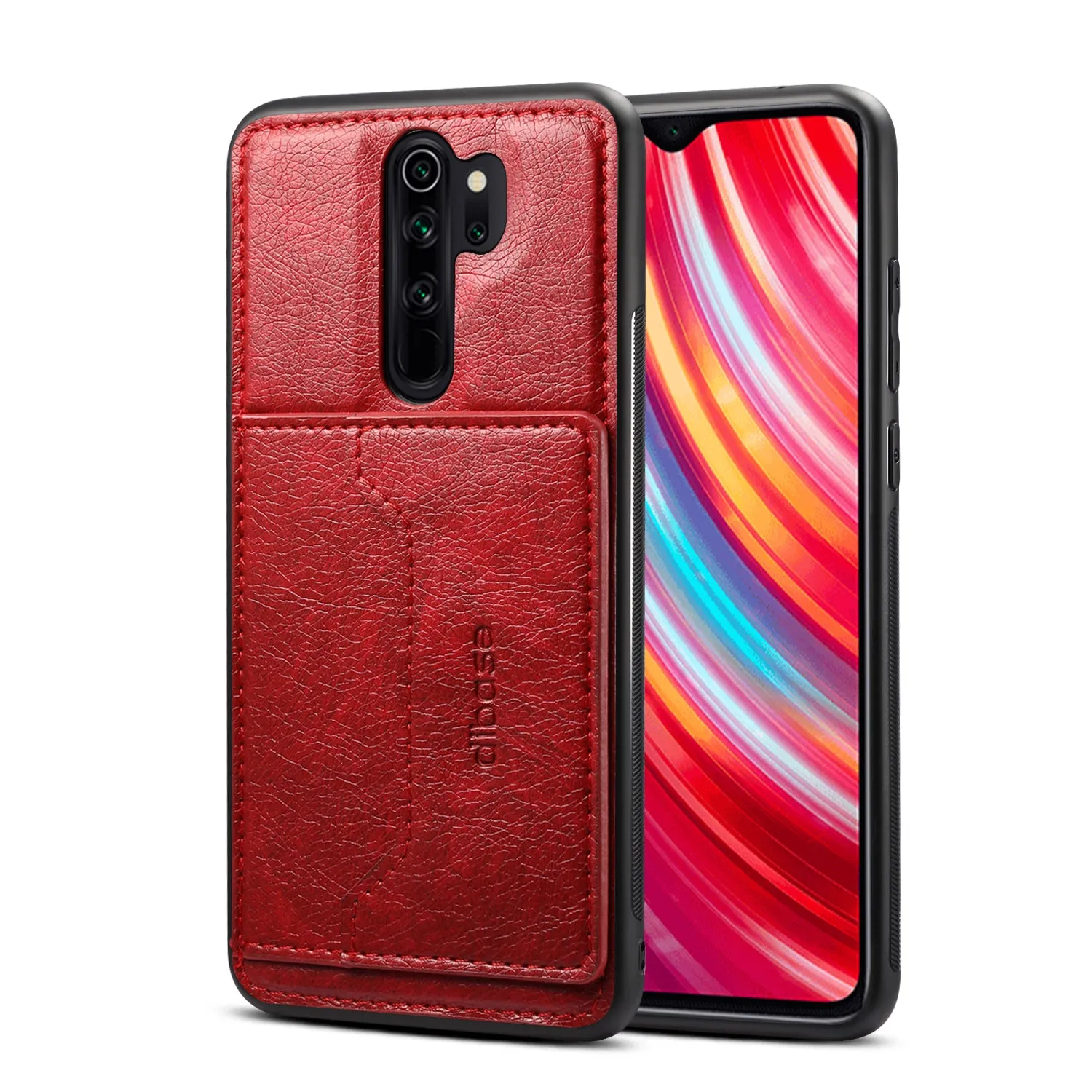 For Red Mi NOTE 8/8 Pro Cellphone Smart Shell 2-in-1 Textured PU Leather Card Holder Stand-viewing Overall Protection Case red