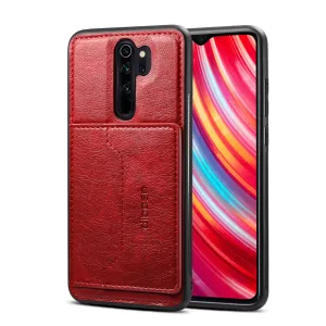 For Red Mi NOTE 8/8 Pro Cellphone Smart Shell 2-in-1 Textured PU Leather Card Holder Stand-viewing Overall Protection Case red
