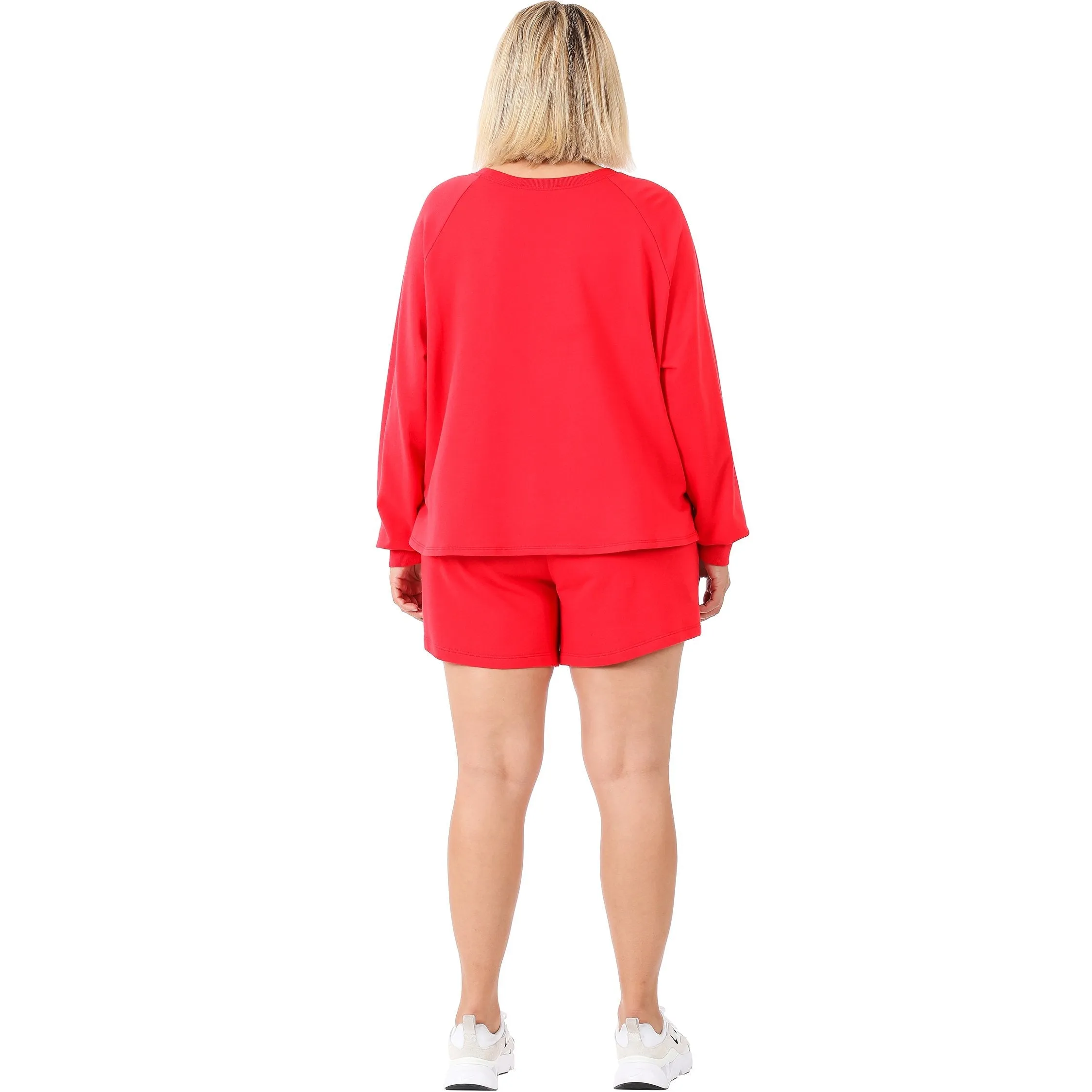 French Terry Sweatshirt & Shorts Lounge Set in Red