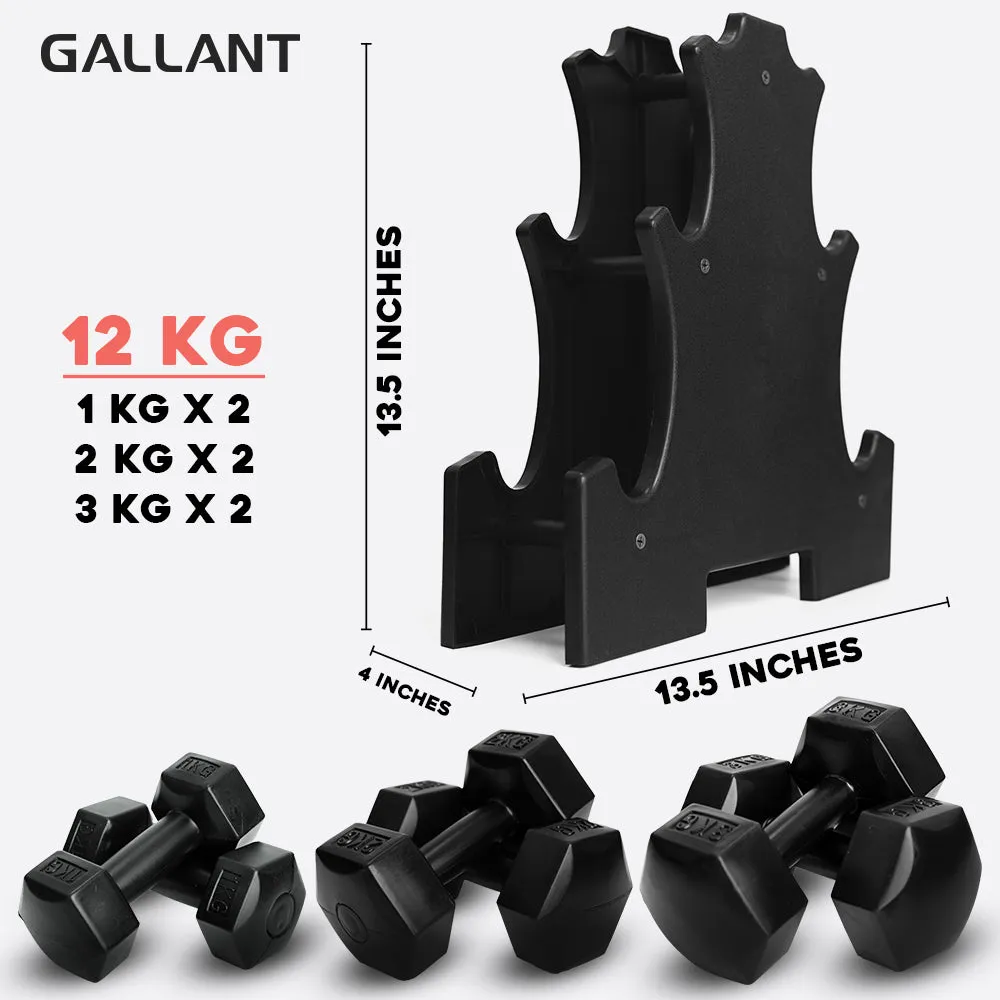 Gallant Hand Hex Weights Dumbbell Set with Rack - Weight Set with Rack