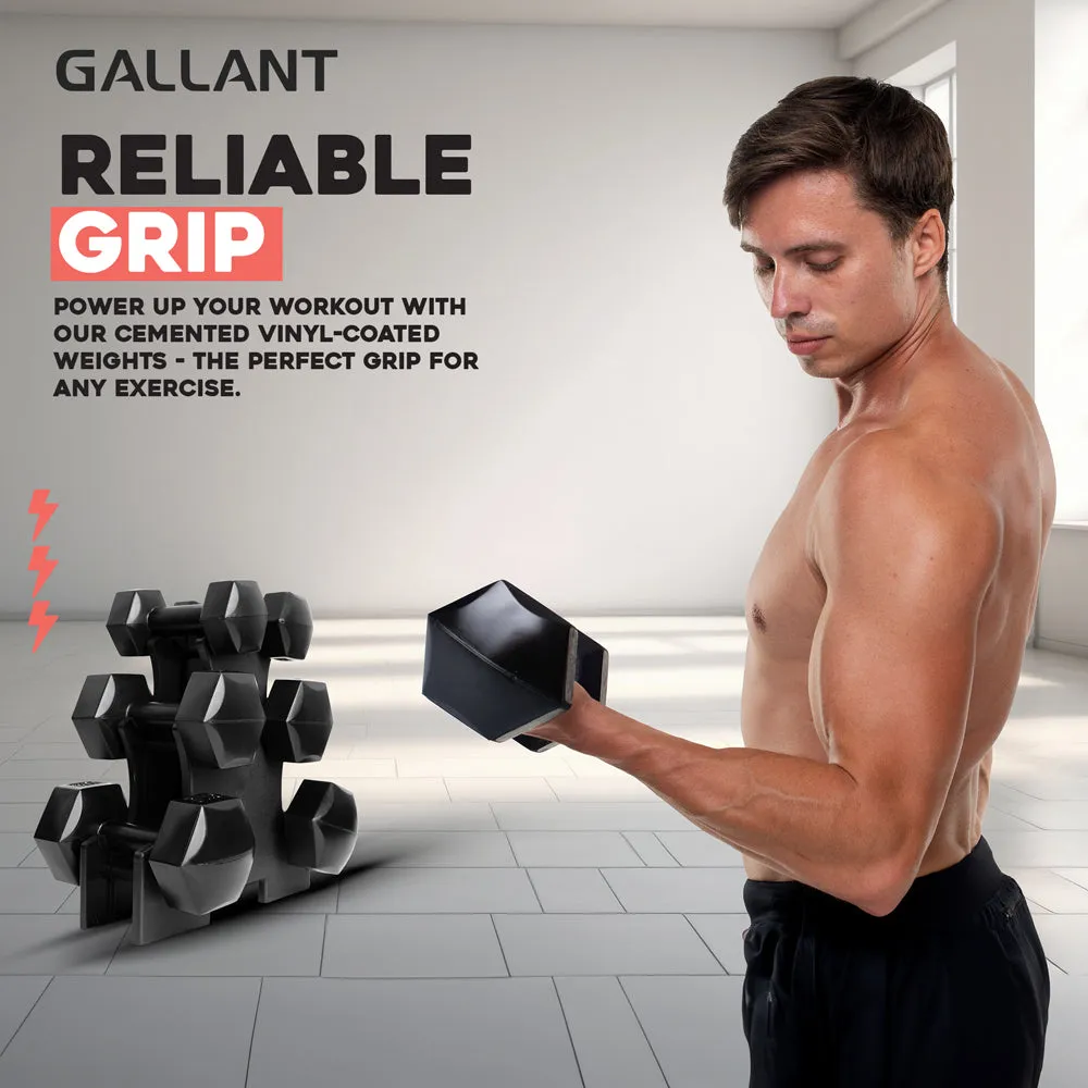 Gallant Hand Hex Weights Dumbbell Set with Rack - Weight Set with Rack