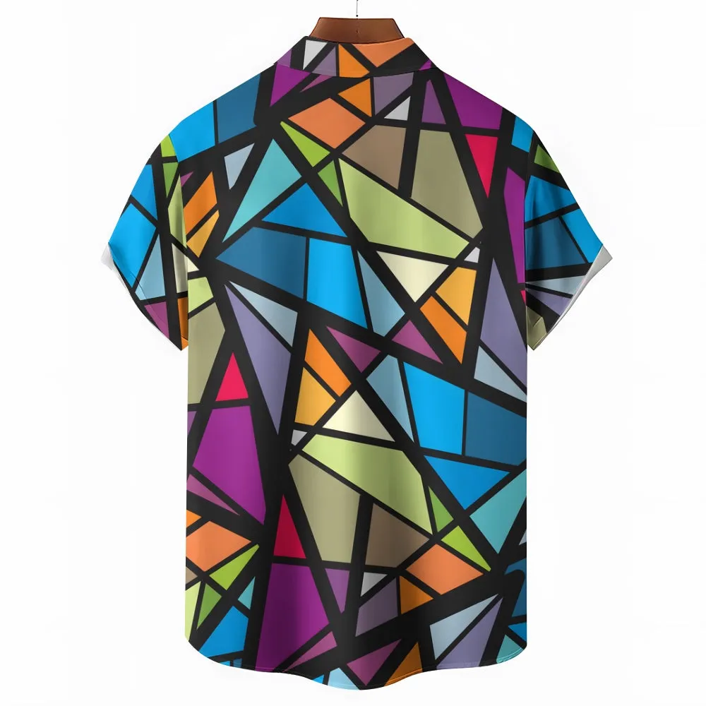 Geometric Casual Chest Pocket Short Sleeved Shirt 2310000027