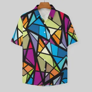 Geometric Casual Chest Pocket Short Sleeved Shirt 2310000027