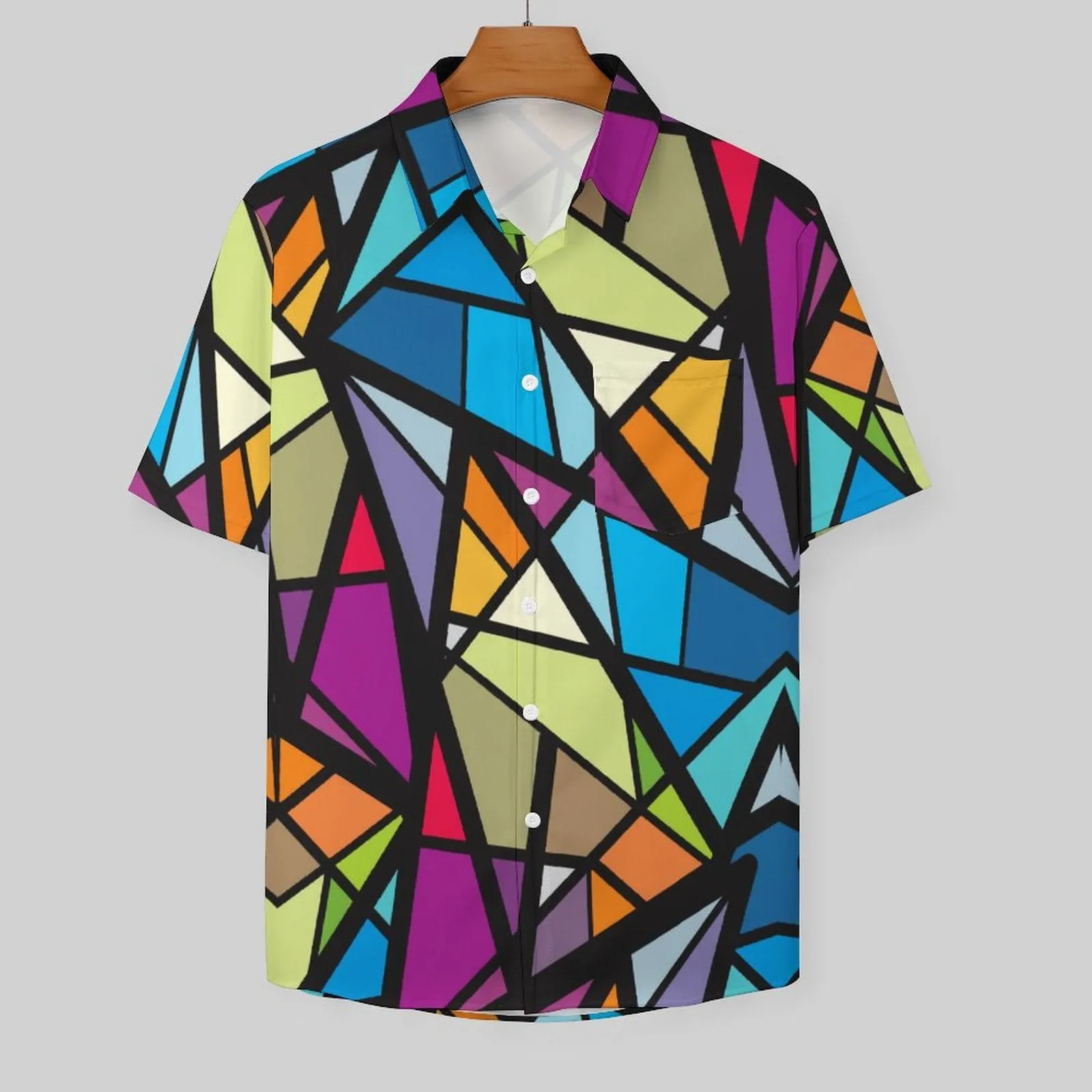 Geometric Casual Chest Pocket Short Sleeved Shirt 2310000027