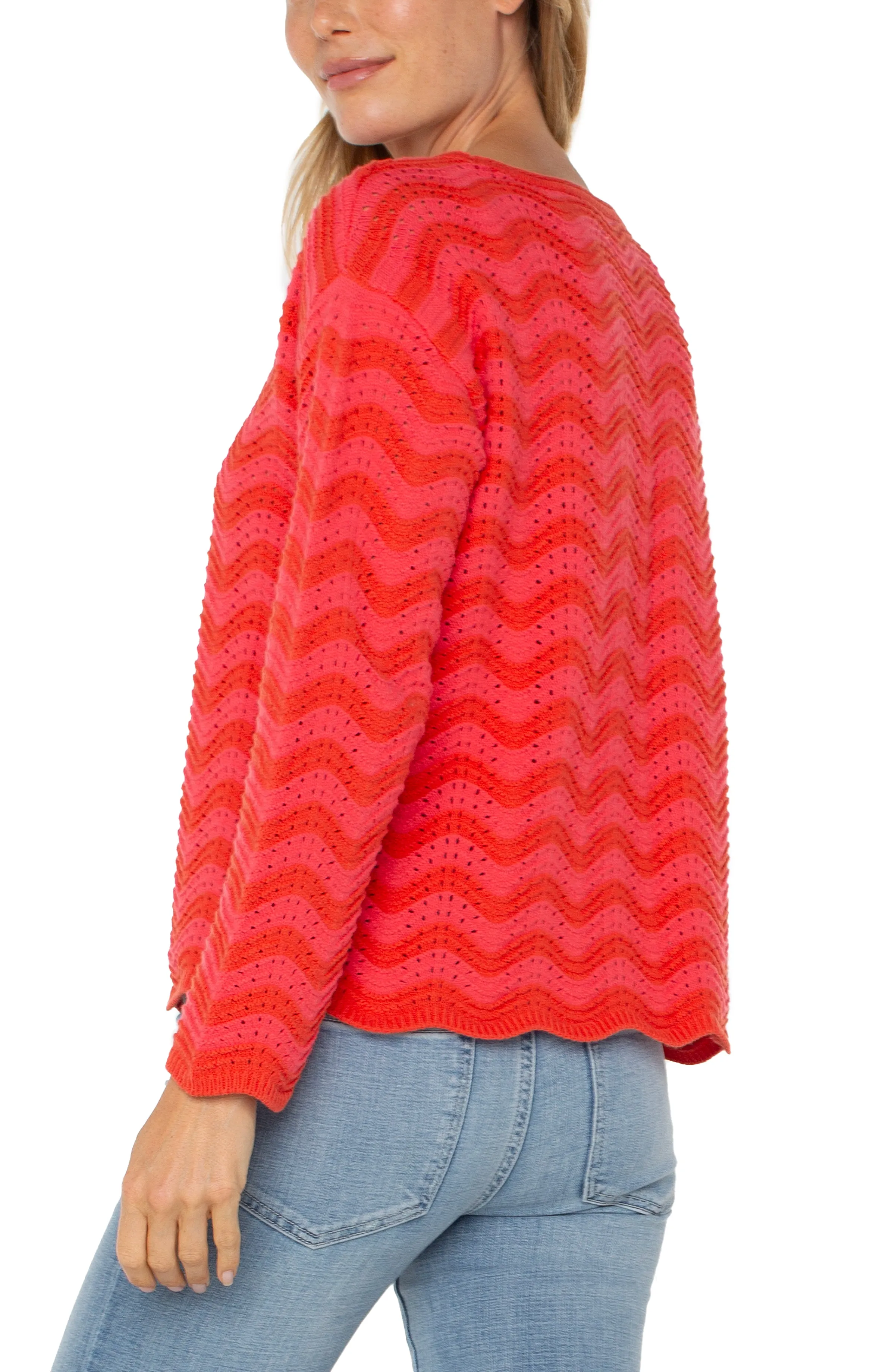 Geranium Stripe Scallop Hem Sweater