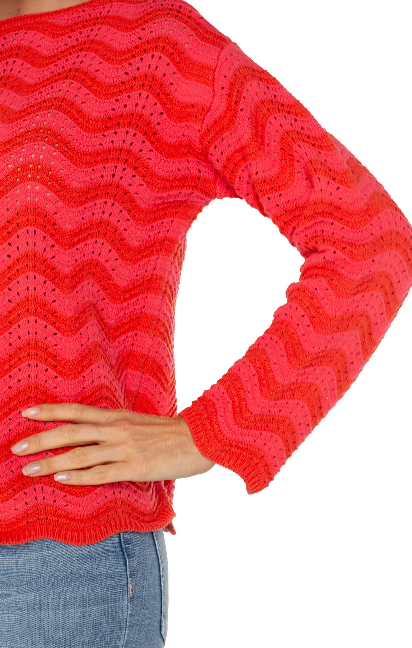 Geranium Stripe Scallop Hem Sweater