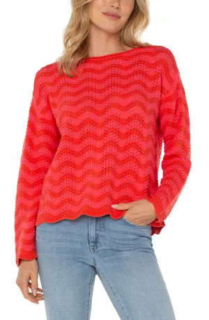 Geranium Stripe Scallop Hem Sweater