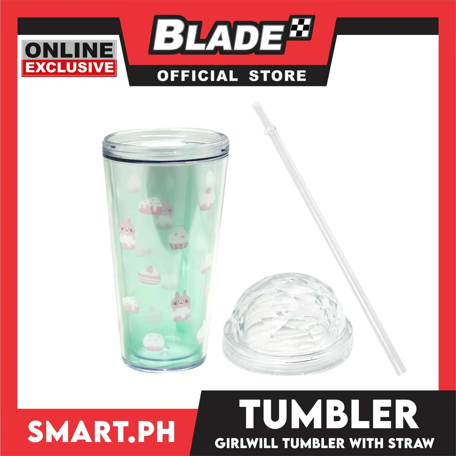 Gifts Tumbler Girlwill Design with Straw AP14701 (Assorted Designs and Colors)