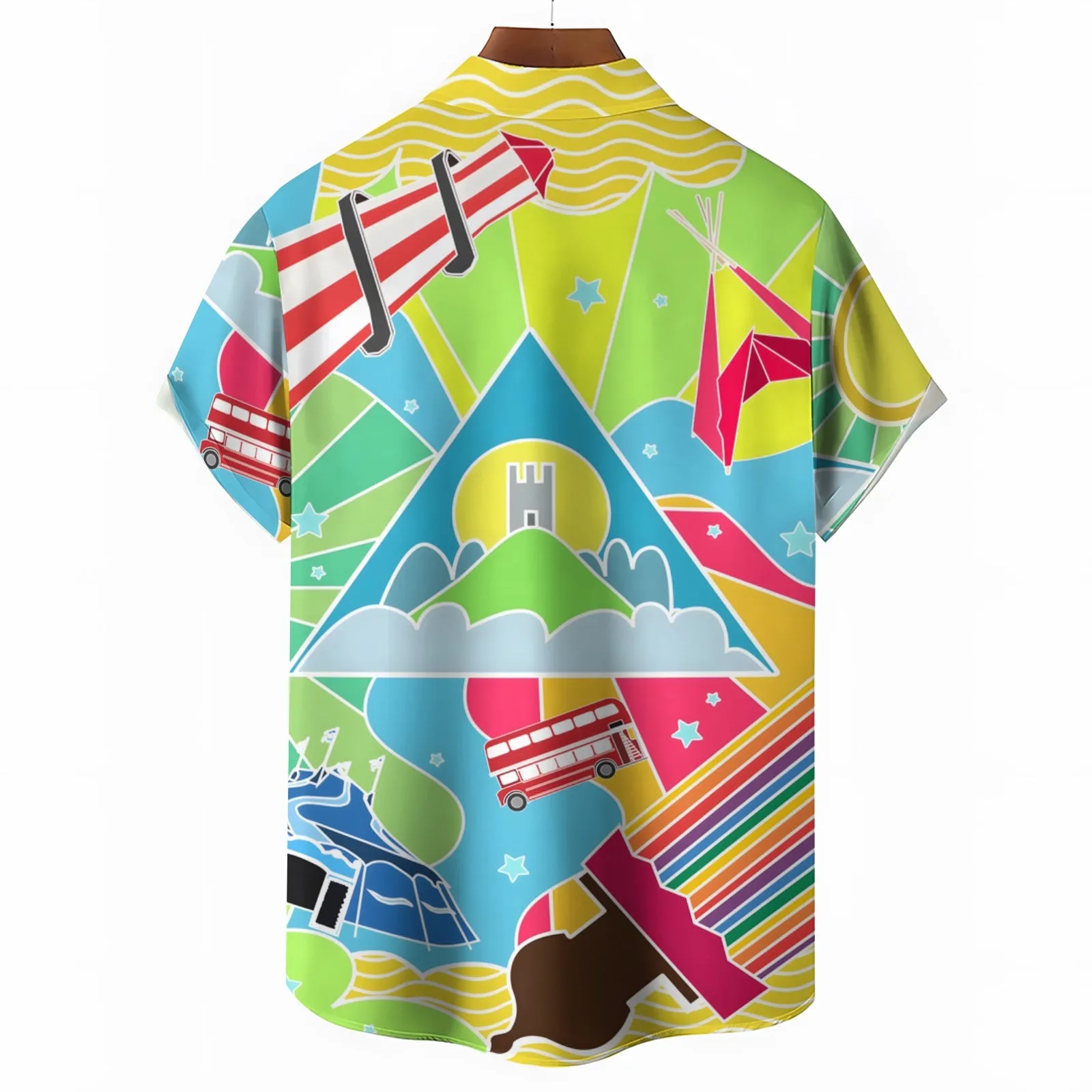 Glastonbury Festival Inspired Art Print Casual Short Sleeve Shirt 2404000918