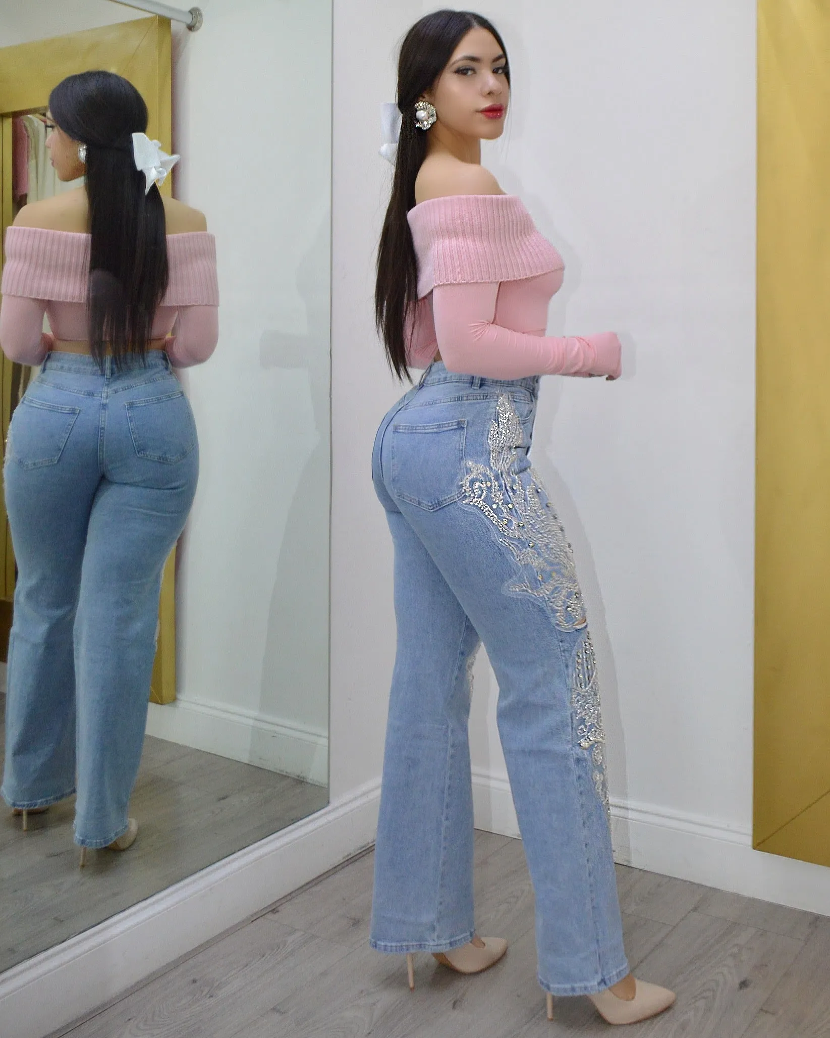 Glow Again Off The Shoulders Crop Sweater Pink